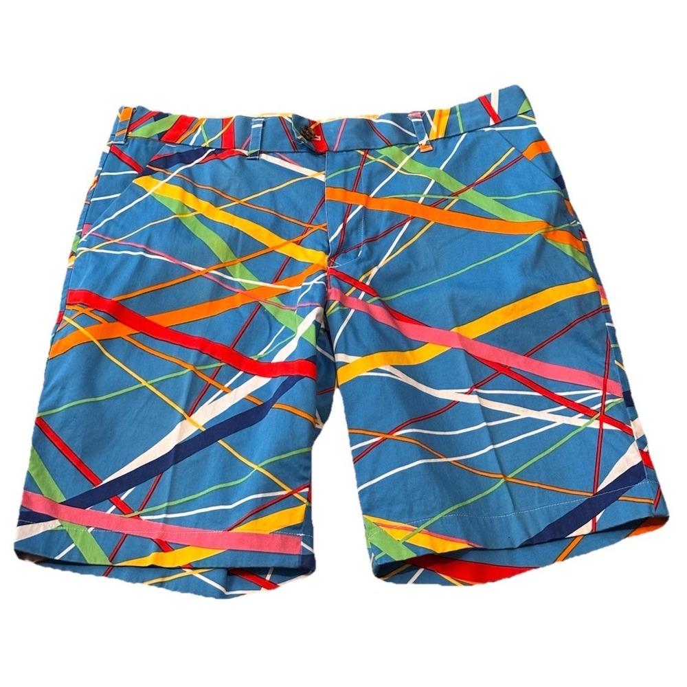 Loudmouth Mens 36 Blue Golf Abstract Multicolor Cotton Golf Shorts Funky 80s